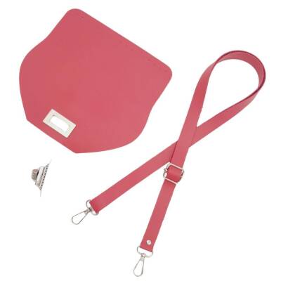 Angel Çanta Aksesuar Suni Deri 21x19 cm Kapaklı ve Ayarlı Saplı Çanta Seti Fuşya Renk Gümüş Metalli - 3