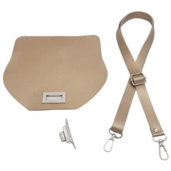 Angel Çanta Aksesuar Suni Deri 21x19 cm Kapaklı ve Ayarlı Saplı Çanta Seti Gold Renk Gümüş Metalli - 2