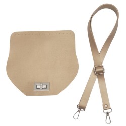 Angel Çanta Aksesuar Suni Deri 21x19 cm Kapaklı ve Ayarlı Saplı Çanta Seti Gold Renk Gümüş Metalli - 1