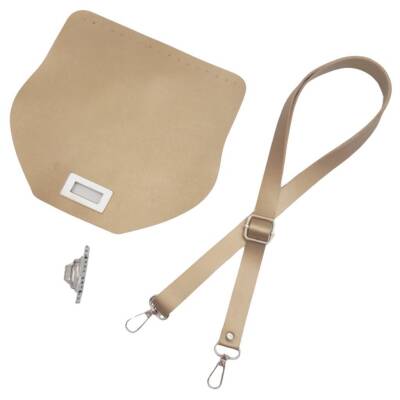 Angel Çanta Aksesuar Suni Deri 21x19 cm Kapaklı ve Ayarlı Saplı Çanta Seti Gold Renk Gümüş Metalli - 3