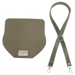 Angel Çanta Aksesuar Suni Deri 21x19 cm Kapaklı ve Ayarlı Saplı Çanta Seti Haki Renk Gümüş Metalli - 1