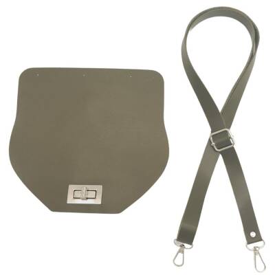 Angel Çanta Aksesuar Suni Deri 21x19 cm Kapaklı ve Ayarlı Saplı Çanta Seti Haki Renk Gümüş Metalli - 1