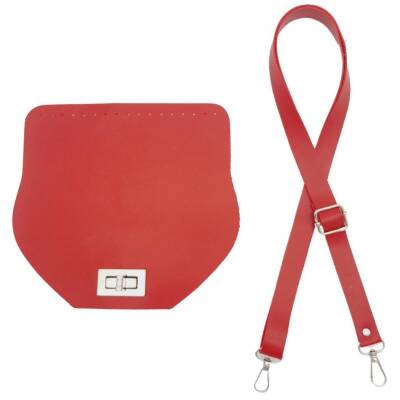 Angel Çanta Aksesuar Suni Deri 21x19 cm Kapaklı ve Ayarlı Saplı Çanta Seti Kırmızı Renk Gümüş Metalli - 1