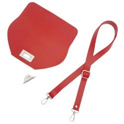 Angel Çanta Aksesuar Suni Deri 21x19 cm Kapaklı ve Ayarlı Saplı Çanta Seti Kırmızı Renk Gümüş Metalli - 3