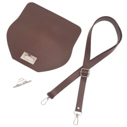 Angel Çanta Aksesuar Suni Deri 21x19 cm Kapaklı ve Ayarlı Saplı Çanta Seti Koyu Kahverengi Gümüş Metalli - 3