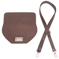 Angel Çanta Aksesuar Suni Deri 21x19 cm Kapaklı ve Ayarlı Saplı Çanta Seti Koyu Kahverengi Gümüş Metalli - Angel Çanta Aksesuar