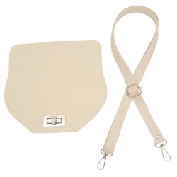 Angel Çanta Aksesuar Suni Deri 21x19 cm Kapaklı ve Ayarlı Saplı Çanta Seti Krem Renk Gümüş Metalli - Angel Çanta Aksesuar