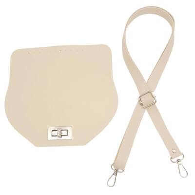 Angel Çanta Aksesuar Suni Deri 21x19 cm Kapaklı ve Ayarlı Saplı Çanta Seti Krem Renk Gümüş Metalli - 1