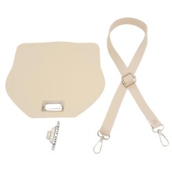 Angel Çanta Aksesuar Suni Deri 21x19 cm Kapaklı ve Ayarlı Saplı Çanta Seti Krem Renk Gümüş Metalli - 2