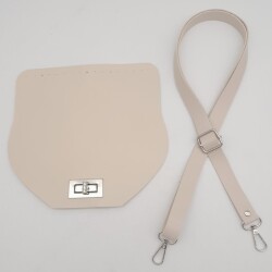 Angel Çanta Aksesuar Suni Deri 21x19 cm Kapaklı ve Ayarlı Saplı Çanta Seti Krem Renk Gümüş Metalli - 4