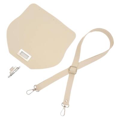 Angel Çanta Aksesuar Suni Deri 21x19 cm Kapaklı ve Ayarlı Saplı Çanta Seti Krem Renk Gümüş Metalli - 3