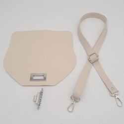 Angel Çanta Aksesuar Suni Deri 21x19 cm Kapaklı ve Ayarlı Saplı Çanta Seti Krem Renk Gümüş Metalli - 5