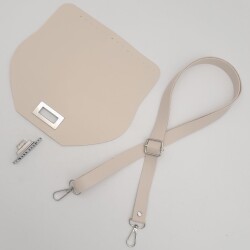 Angel Çanta Aksesuar Suni Deri 21x19 cm Kapaklı ve Ayarlı Saplı Çanta Seti Krem Renk Gümüş Metalli - 6