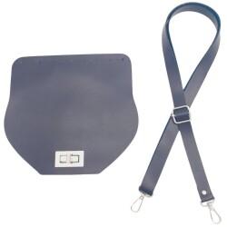 Angel Çanta Aksesuar Suni Deri 21x19 cm Kapaklı ve Ayarlı Saplı Çanta Seti Lacivert Renk Gümüş Metalli - 1