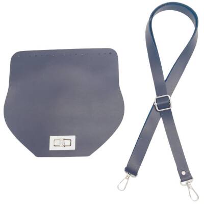 Angel Çanta Aksesuar Suni Deri 21x19 cm Kapaklı ve Ayarlı Saplı Çanta Seti Lacivert Renk Gümüş Metalli - 1