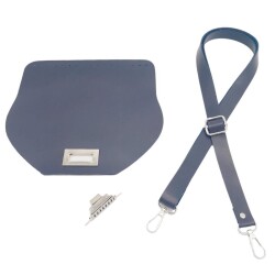 Angel Çanta Aksesuar Suni Deri 21x19 cm Kapaklı ve Ayarlı Saplı Çanta Seti Lacivert Renk Gümüş Metalli - 2