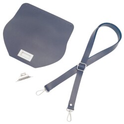 Angel Çanta Aksesuar Suni Deri 21x19 cm Kapaklı ve Ayarlı Saplı Çanta Seti Lacivert Renk Gümüş Metalli - 3