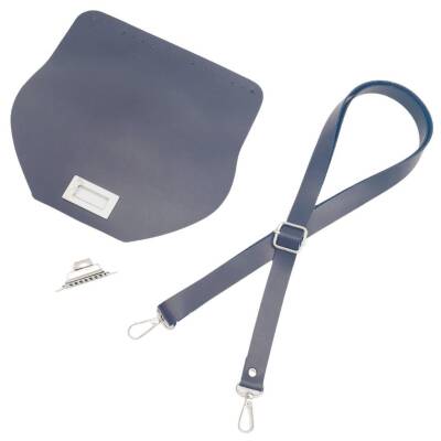 Angel Çanta Aksesuar Suni Deri 21x19 cm Kapaklı ve Ayarlı Saplı Çanta Seti Lacivert Renk Gümüş Metalli - 3