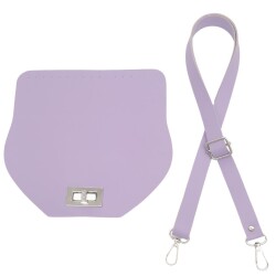 Angel Çanta Aksesuar Suni Deri 21x19 cm Kapaklı ve Ayarlı Saplı Çanta Seti Lila Renk Gümüş Metalli - Angel Çanta Aksesuar