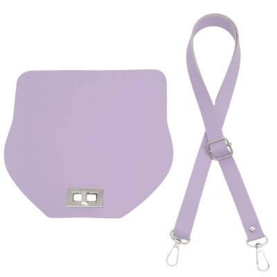 Angel Çanta Aksesuar Suni Deri 21x19 cm Kapaklı ve Ayarlı Saplı Çanta Seti Lila Renk Gümüş Metalli - 1