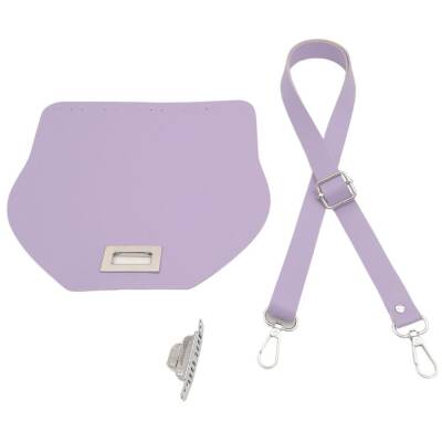Angel Çanta Aksesuar Suni Deri 21x19 cm Kapaklı ve Ayarlı Saplı Çanta Seti Lila Renk Gümüş Metalli - 2