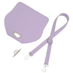 Angel Çanta Aksesuar Suni Deri 21x19 cm Kapaklı ve Ayarlı Saplı Çanta Seti Lila Renk Gümüş Metalli - 3