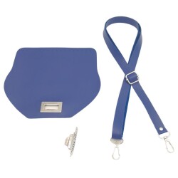 Angel Çanta Aksesuar Suni Deri 21x19 cm Kapaklı ve Ayarlı Saplı Çanta Seti Mavi Renk Gümüş Metalli - 2