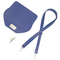 Angel Çanta Aksesuar Suni Deri 21x19 cm Kapaklı ve Ayarlı Saplı Çanta Seti Mavi Renk Gümüş Metalli - 3