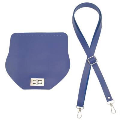 Angel Çanta Aksesuar Suni Deri 21x19 cm Kapaklı ve Ayarlı Saplı Çanta Seti Mavi Renk Gümüş Metalli - 1