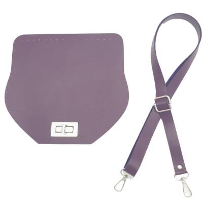 Angel Çanta Aksesuar Suni Deri 21x19 cm Kapaklı ve Ayarlı Saplı Çanta Seti Mor Renk Gümüş Metalli - 1