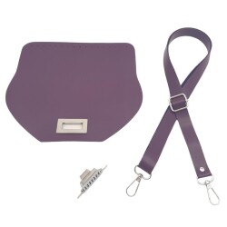 Angel Çanta Aksesuar Suni Deri 21x19 cm Kapaklı ve Ayarlı Saplı Çanta Seti Mor Renk Gümüş Metalli - 2