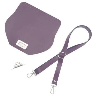 Angel Çanta Aksesuar Suni Deri 21x19 cm Kapaklı ve Ayarlı Saplı Çanta Seti Mor Renk Gümüş Metalli - 3