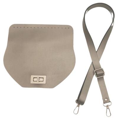 Angel Çanta Aksesuar Suni Deri 21x19 cm Kapaklı ve Ayarlı Saplı Çanta Seti Parlak Gri Renk Gümüş Metalli - 1