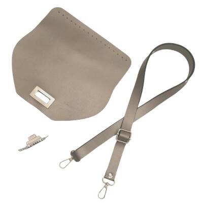 Angel Çanta Aksesuar Suni Deri 21x19 cm Kapaklı ve Ayarlı Saplı Çanta Seti Parlak Gri Renk Gümüş Metalli - 3