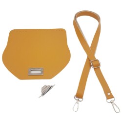 Angel Çanta Aksesuar Suni Deri 21x19 cm Kapaklı ve Ayarlı Saplı Çanta Seti Hardal Renk Gümüş Metalli - 2