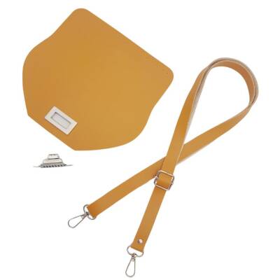 Angel Çanta Aksesuar Suni Deri 21x19 cm Kapaklı ve Ayarlı Saplı Çanta Seti Hardal Renk Gümüş Metalli - 3