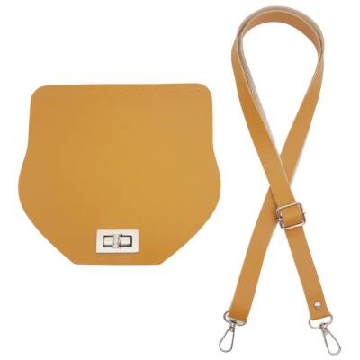 Angel Çanta Aksesuar Suni Deri 21x19 cm Kapaklı ve Ayarlı Saplı Çanta Seti Hardal Renk Gümüş Metalli - 1