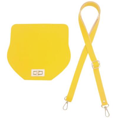 Angel Çanta Aksesuar Suni Deri 21x19 cm Kapaklı ve Ayarlı Saplı Çanta Seti Sarı Renk Gümüş Metalli - 1