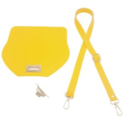 Angel Çanta Aksesuar Suni Deri 21x19 cm Kapaklı ve Ayarlı Saplı Çanta Seti Sarı Renk Gümüş Metalli - 2