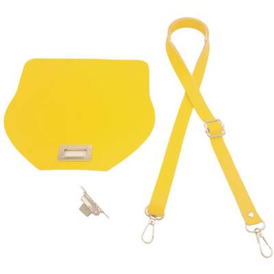 Angel Çanta Aksesuar Suni Deri 21x19 cm Kapaklı ve Ayarlı Saplı Çanta Seti Sarı Renk Gümüş Metalli - 2