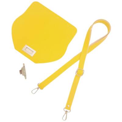 Angel Çanta Aksesuar Suni Deri 21x19 cm Kapaklı ve Ayarlı Saplı Çanta Seti Sarı Renk Gümüş Metalli - 3