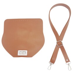 Angel Çanta Aksesuar Suni Deri 21x19 cm Kapaklı ve Ayarlı Saplı Çanta Seti Taba Renk Gümüş Metalli - Angel Çanta Aksesuar