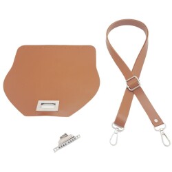 Angel Çanta Aksesuar Suni Deri 21x19 cm Kapaklı ve Ayarlı Saplı Çanta Seti Taba Renk Gümüş Metalli - 2