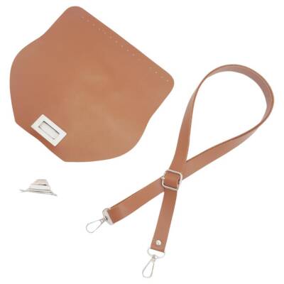 Angel Çanta Aksesuar Suni Deri 21x19 cm Kapaklı ve Ayarlı Saplı Çanta Seti Taba Renk Gümüş Metalli - 3