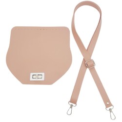 Angel Çanta Aksesuar Suni Deri 21x19 cm Kapaklı ve Ayarlı Saplı Çanta Seti Pudra Renk Gümüş Metalli - Angel Çanta Aksesuar