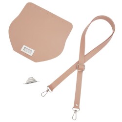 Angel Çanta Aksesuar Suni Deri 21x19 cm Kapaklı ve Ayarlı Saplı Çanta Seti Pudra Renk Gümüş Metalli - 3