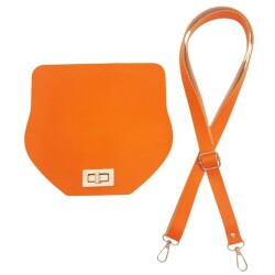 Angel Çanta Aksesuar Suni Deri 21x19 cm Kapaklı ve Ayarlı Saplı Çanta Seti Turuncu Renk Gümüş Metalli - Angel Çanta Aksesuar