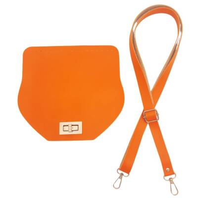 Angel Çanta Aksesuar Suni Deri 21x19 cm Kapaklı ve Ayarlı Saplı Çanta Seti Turuncu Renk Gümüş Metalli - 1