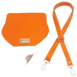 Angel Çanta Aksesuar Suni Deri 21x19 cm Kapaklı ve Ayarlı Saplı Çanta Seti Turuncu Renk Gümüş Metalli - 2