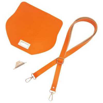 Angel Çanta Aksesuar Suni Deri 21x19 cm Kapaklı ve Ayarlı Saplı Çanta Seti Turuncu Renk Gümüş Metalli - 3